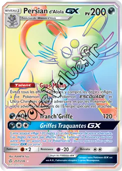 Carte Pokémon Persian d’Alola GX n°257 de la série Éclipse Cosmique