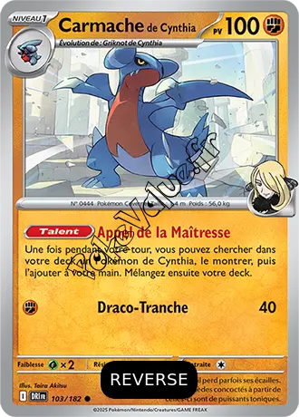 Carte Pokémon Carmache de Cynthia  Reverse n°103 de la série Rivalités Destinées