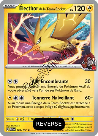 Carte Pokémon Électhor de la Team Rocket  Reverse n°070 de la série Rivalités Destinées