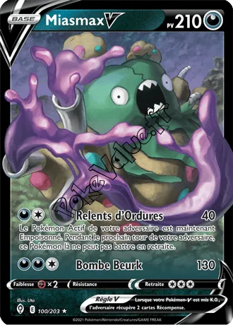 Carte Pokémon Miasmax V  n°100 de la série Évolution Céleste