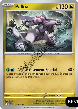 Carte Pokémon Palkia  Reverse n°136 de la série Étincelles Déferlantes